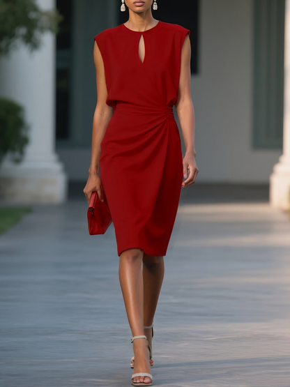 Melissa | Mujer Vestido Drapeado Elegante con Escote de Llave