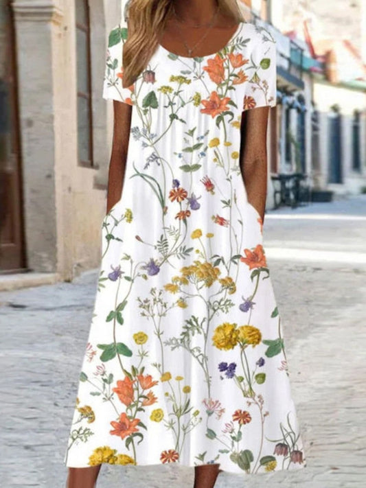 Lorena | Mujer Vestido Floral de Corte en A con Bolsillos