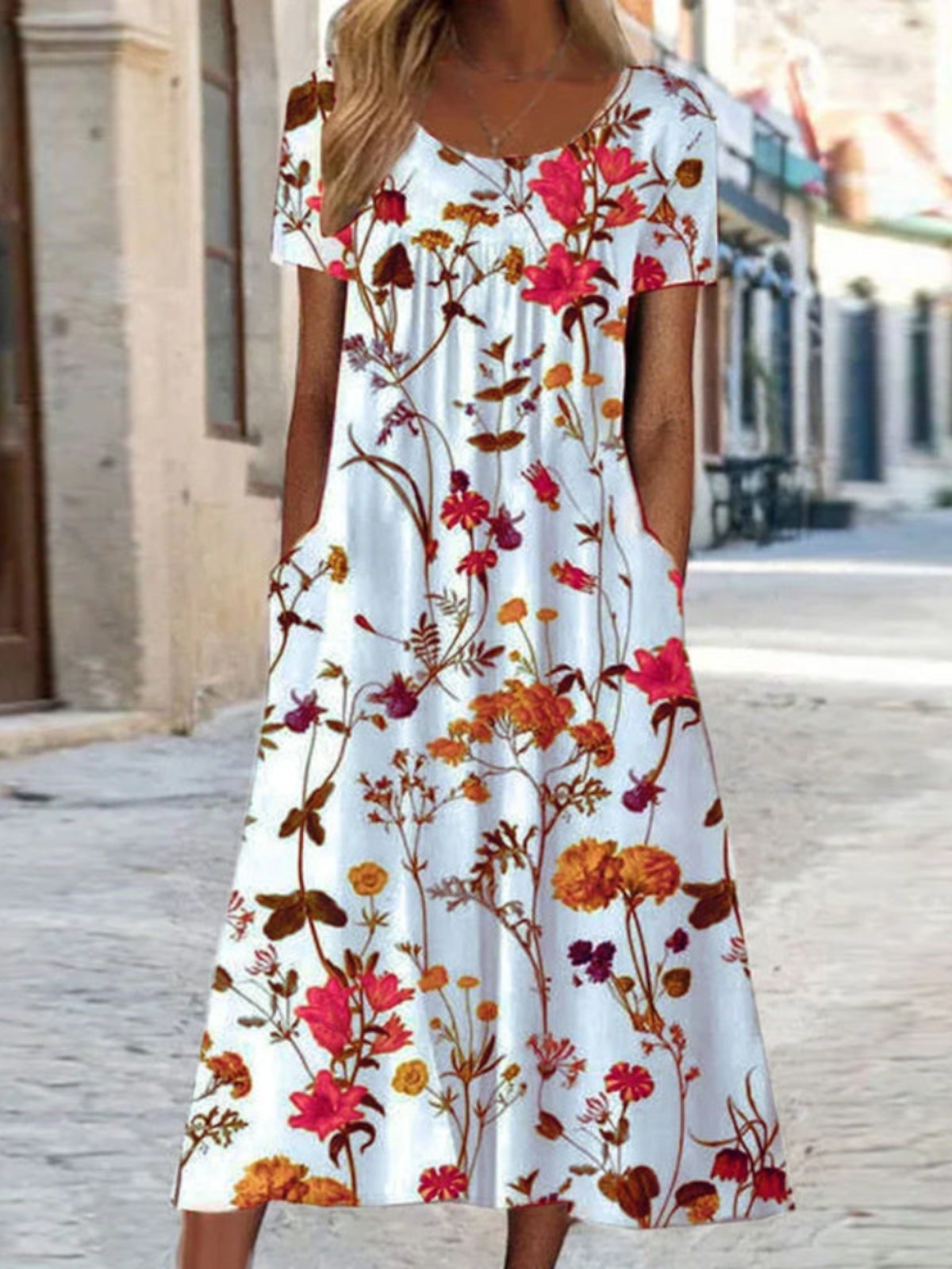 Lorena | Mujer Vestido Floral de Corte en A con Bolsillos