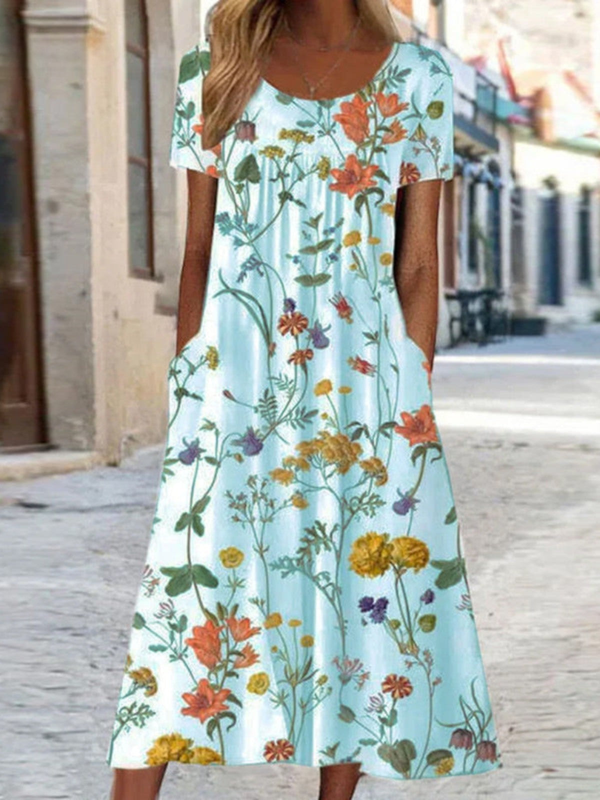 Lorena | Mujer Vestido Floral de Corte en A con Bolsillos