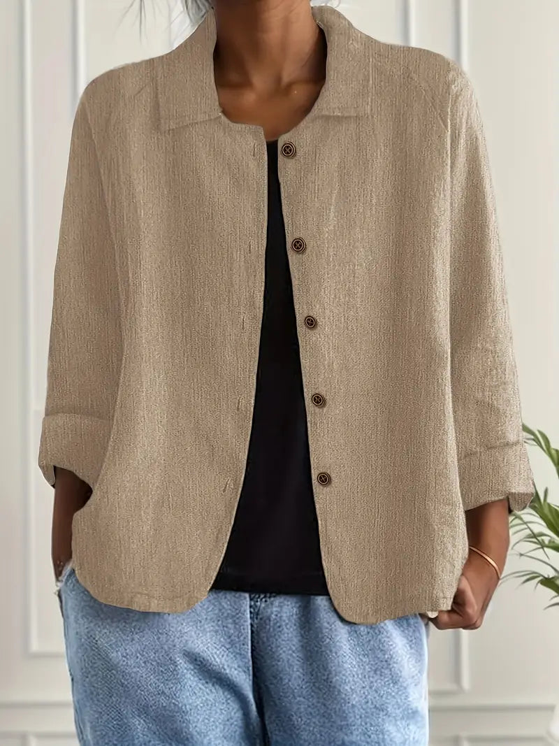 Kendra | Mujer Blusa Amplia con Cuello de Camisa y Mangas Tres Cuartos