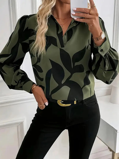 Olivia | Mujer Blusa Holgada con Escote en V y Estampado Abstracto