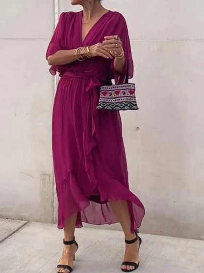 Milou | Mujer Vestido Midi de Chiffon Envolvente con Escote en V