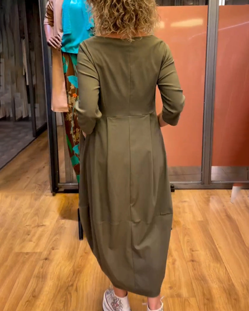 Evageline | Mujer Vestido Midi Holgado con Pliegues