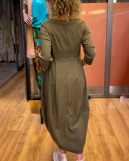 Evageline | Mujer Vestido Midi Holgado con Pliegues