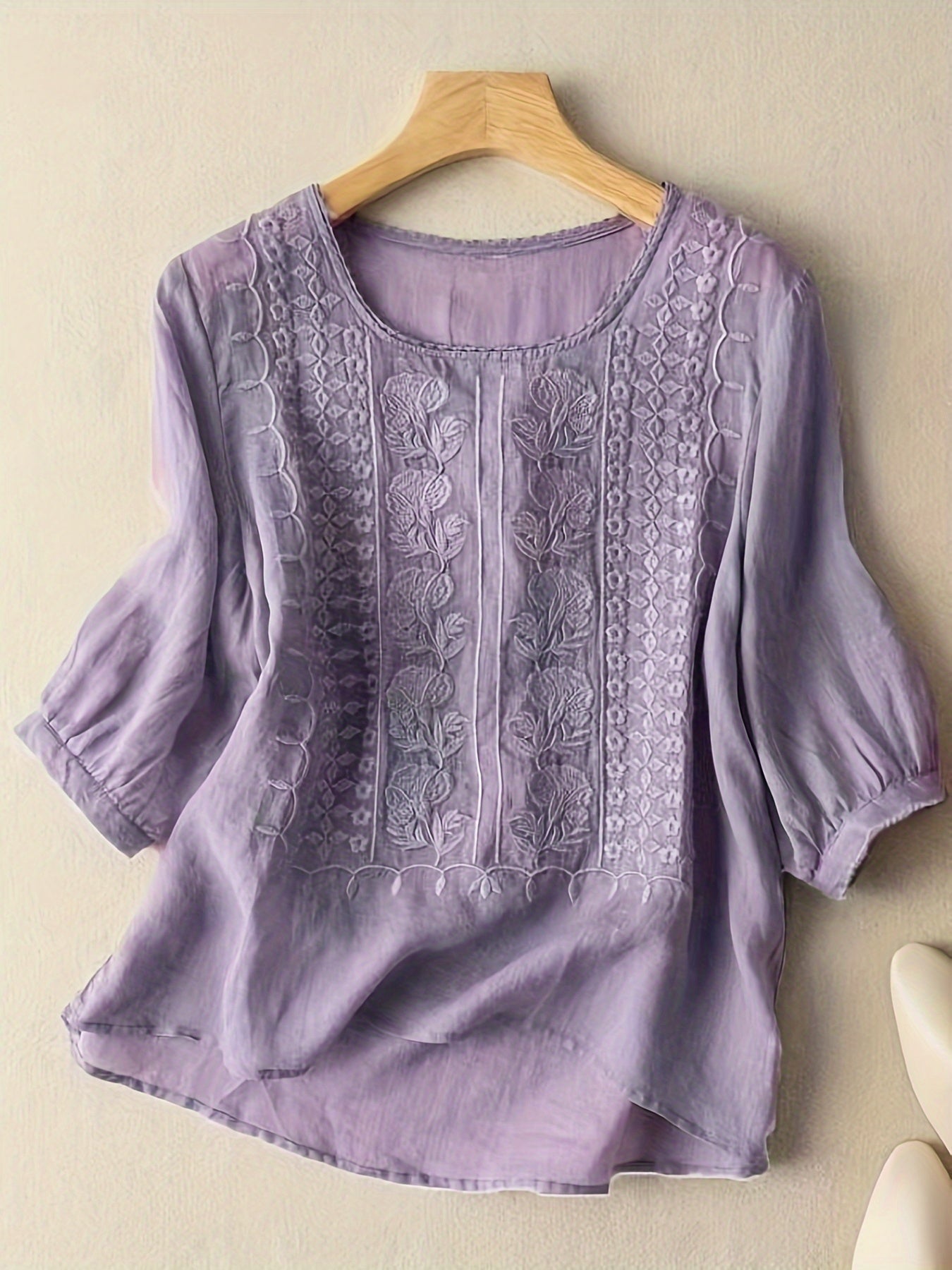 Natalie | Mujer Blusa Bordada con Mangas Tres Cuartos