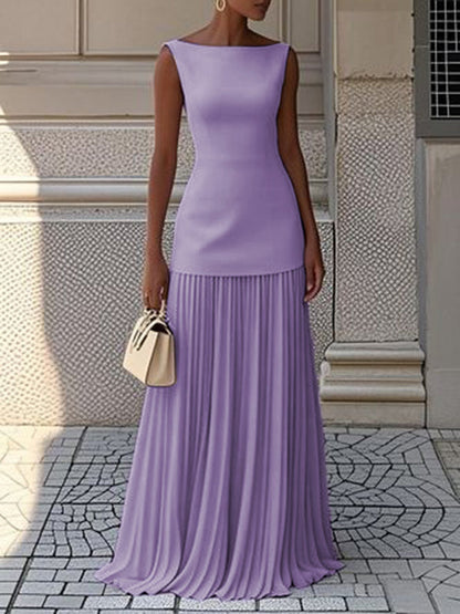Juliet | Mujer Maxi Vestido Sin Mangas con Falda Plisada