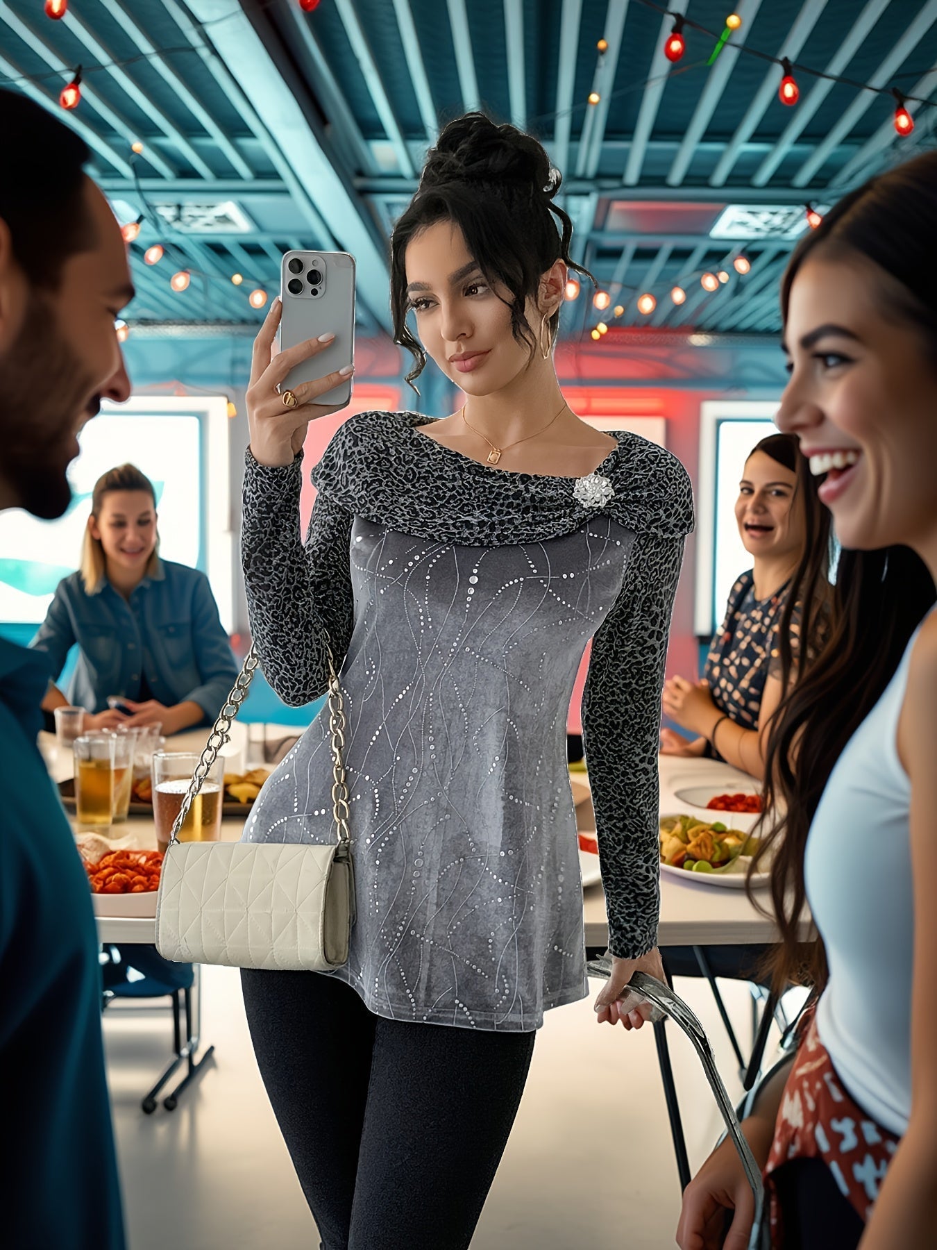 Lunessavine | Mujer Blusa Off-Shoulder Fluida con Detalles Decorativos