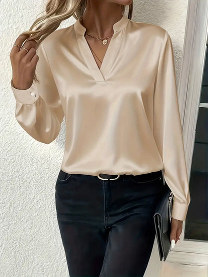Mariselora | Mujer Blusa de Tacto Sedoso con Cuello Drapeado en V