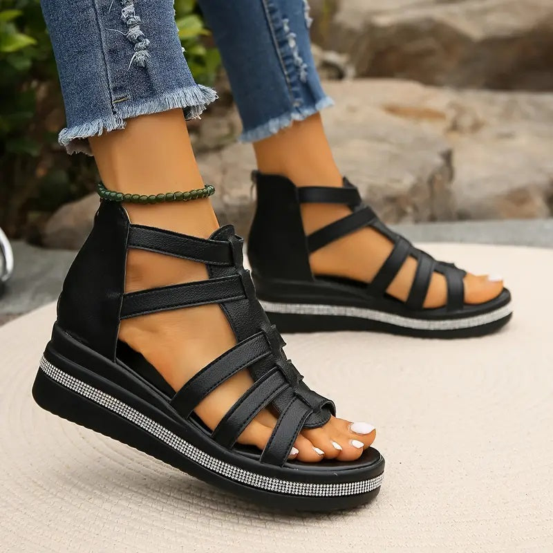 Everlie | Mujer Sandalias de Cuña con Detalles de Strass