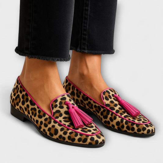 Lana | Mujer Zapatos con Flecos y Estampado Animal