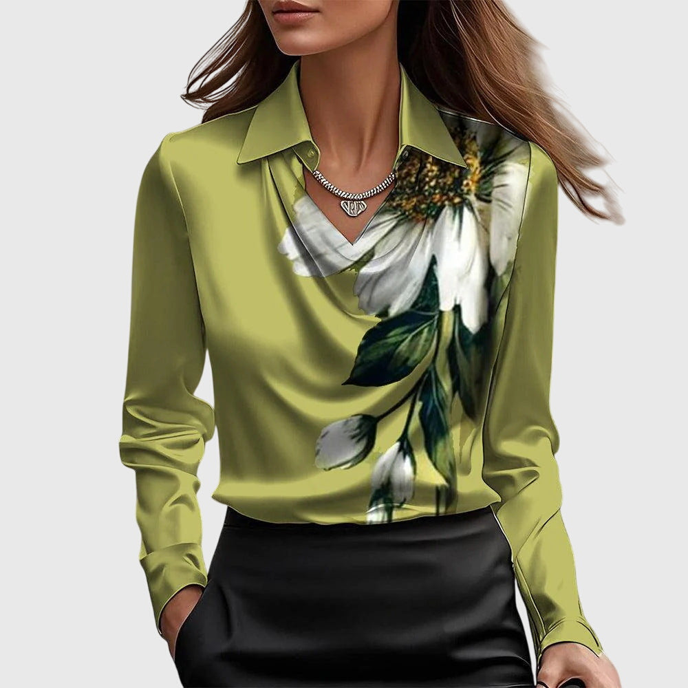 Mujer Blusa Elegante con Escote Drapeado y Corte Fluido