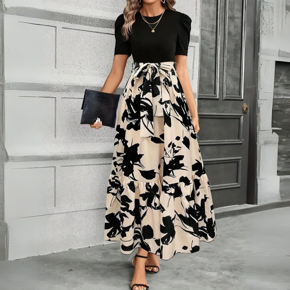 Christa | Mujer Maxi Vestido de Corte en A con Estampado Botánico
