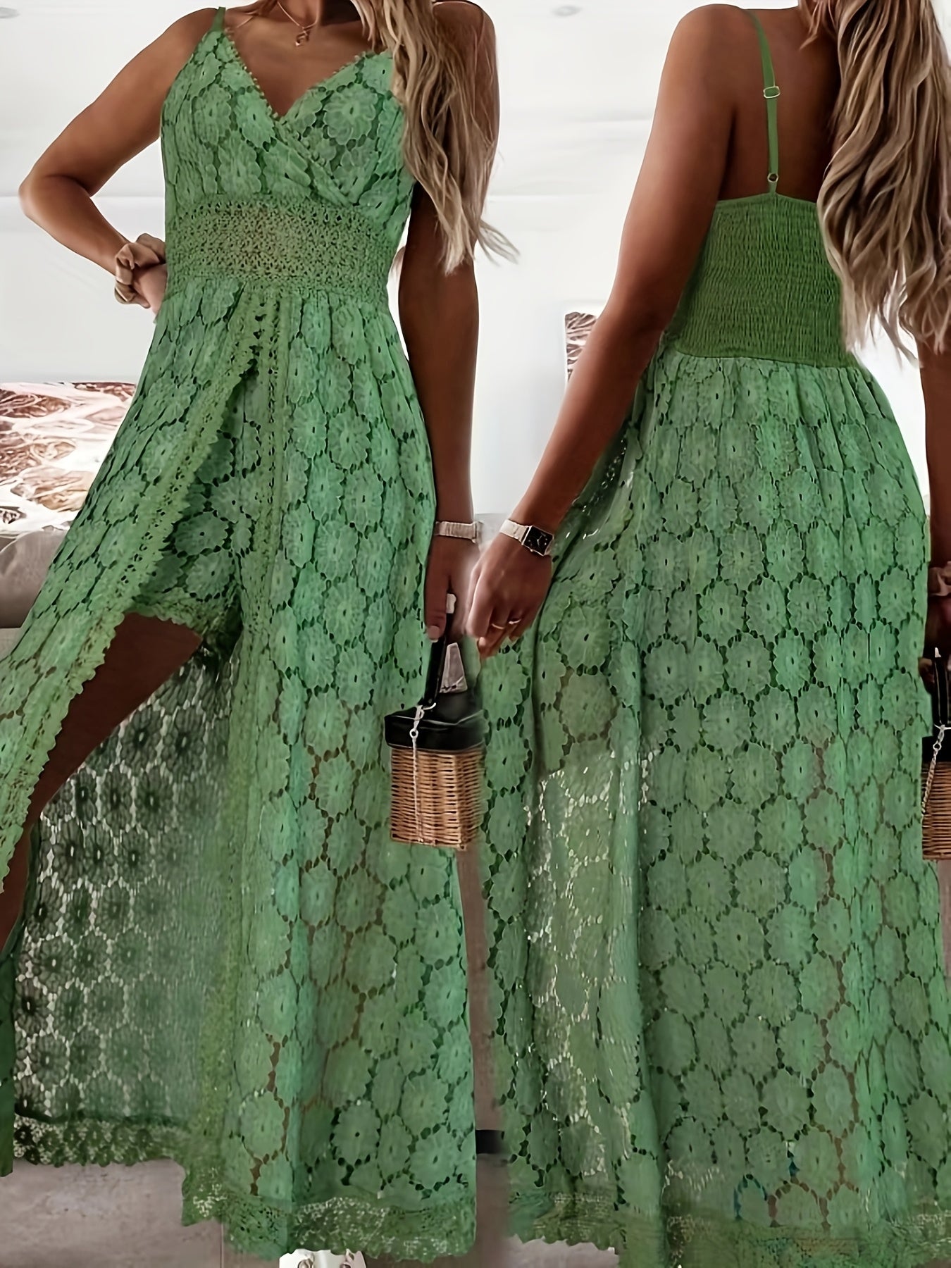 Lisanne | Mujer Vestido Maxi de Encaje con Escote en V