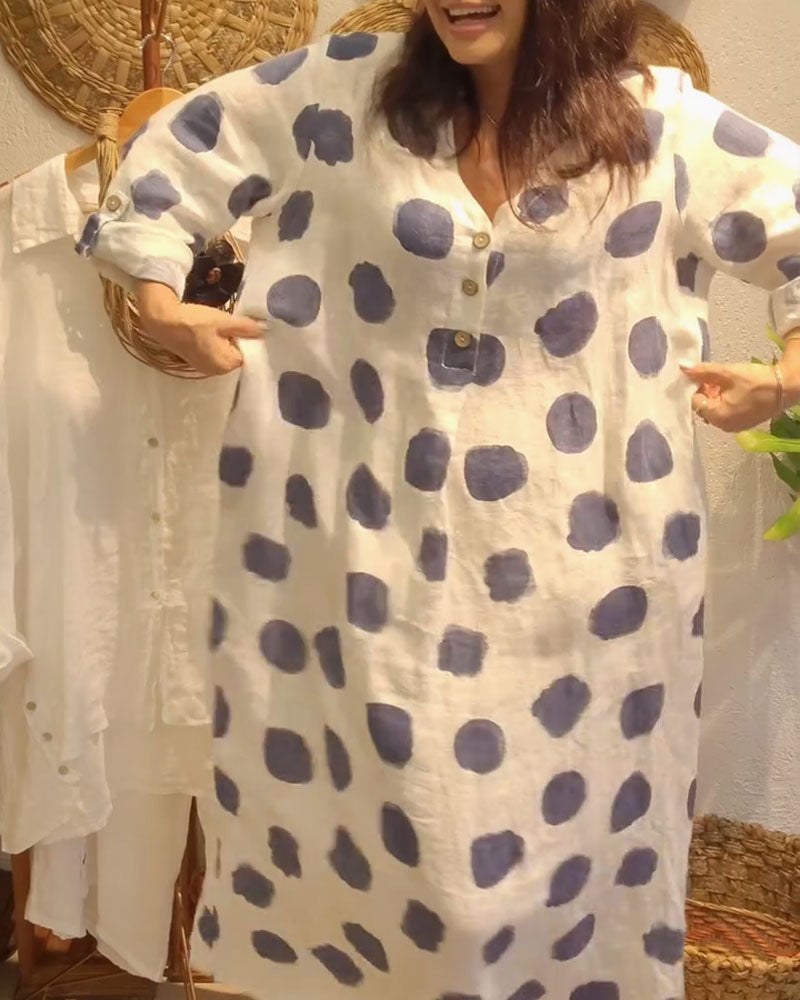 Neeltje | Mujer Vestido de Lunares Fluido con Mangas Largas