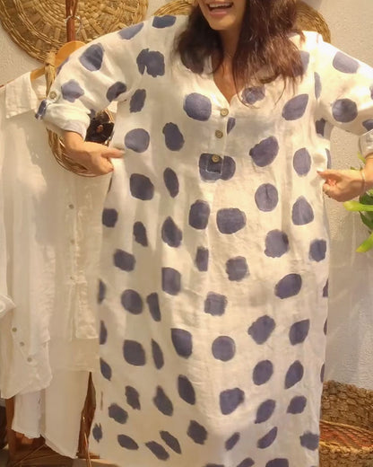 Neeltje | Mujer Vestido de Lunares Fluido con Mangas Largas