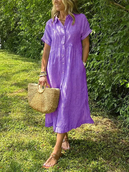 Claire | Mujer Vestido Camisero a Rayas con Botones y Cuello