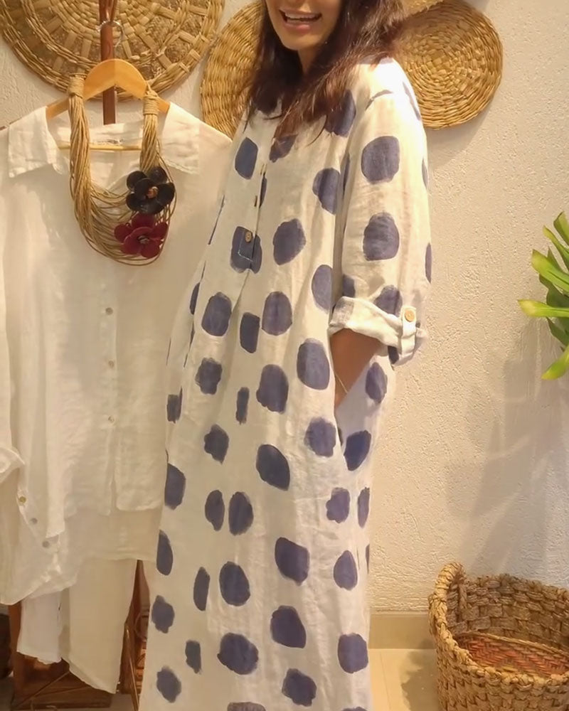 Neeltje | Mujer Vestido de Lunares Fluido con Mangas Largas