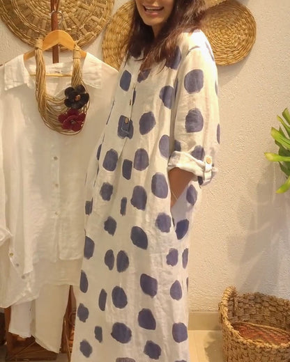 Neeltje | Mujer Vestido de Lunares Fluido con Mangas Largas