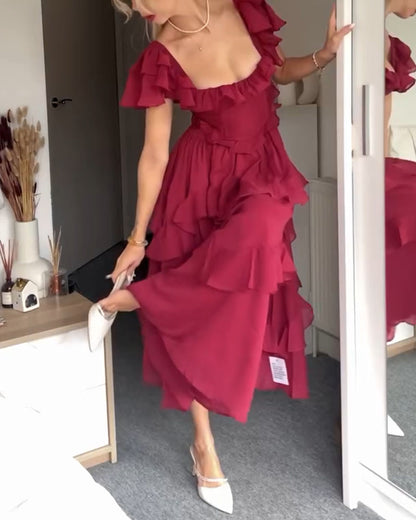 Isabella | Mujer Vestido Romántico Fluido con Volantes en Capas