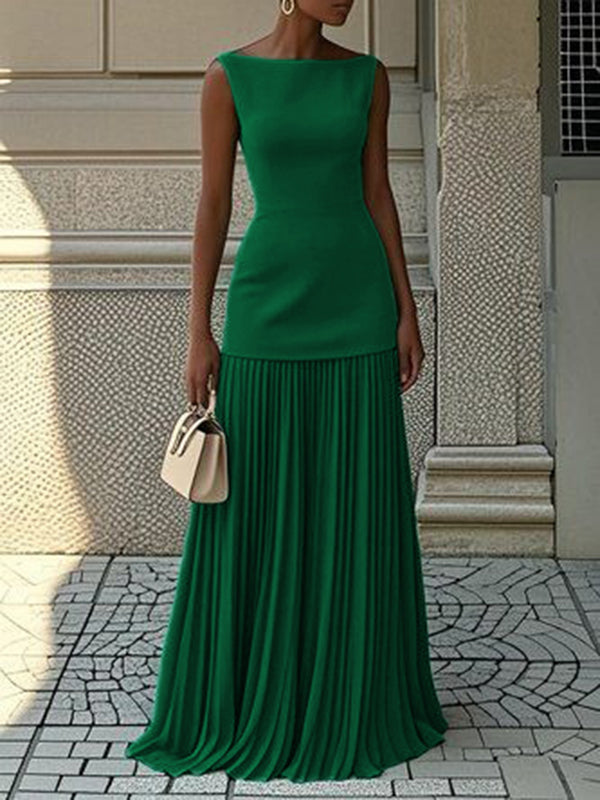 Juliet | Mujer Maxi Vestido Sin Mangas con Falda Plisada