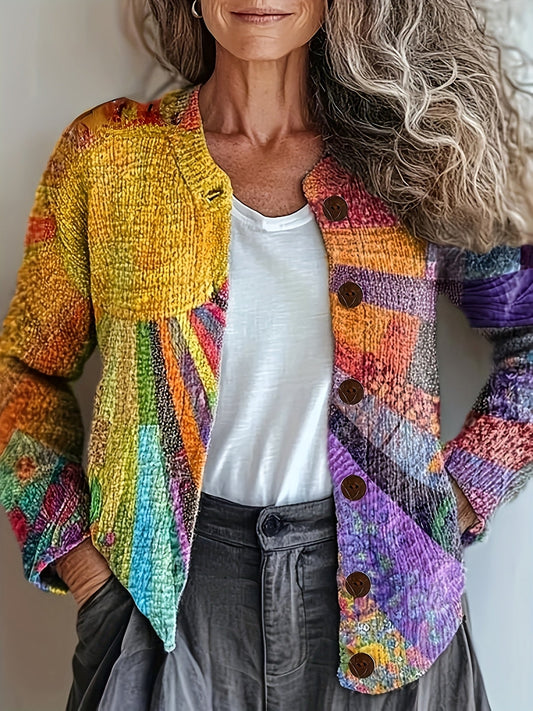 Zoe | Mujer Chaleco de Punto Patchwork con Botones