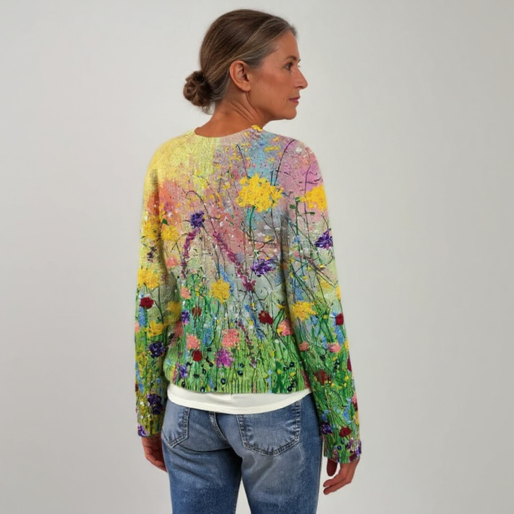 Mona | Mujer Suéter de Punto con Estampado Floral Artístico