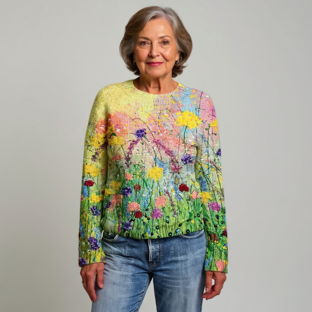 Mona | Mujer Suéter de Punto con Estampado Floral Artístico