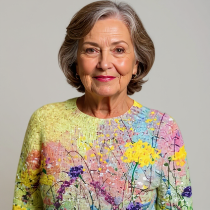 Mona | Mujer Suéter de Punto con Estampado Floral Artístico