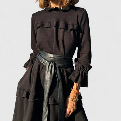 Wendy | Mujer Vestido Midi en Capas con Cuello Alto y Volante