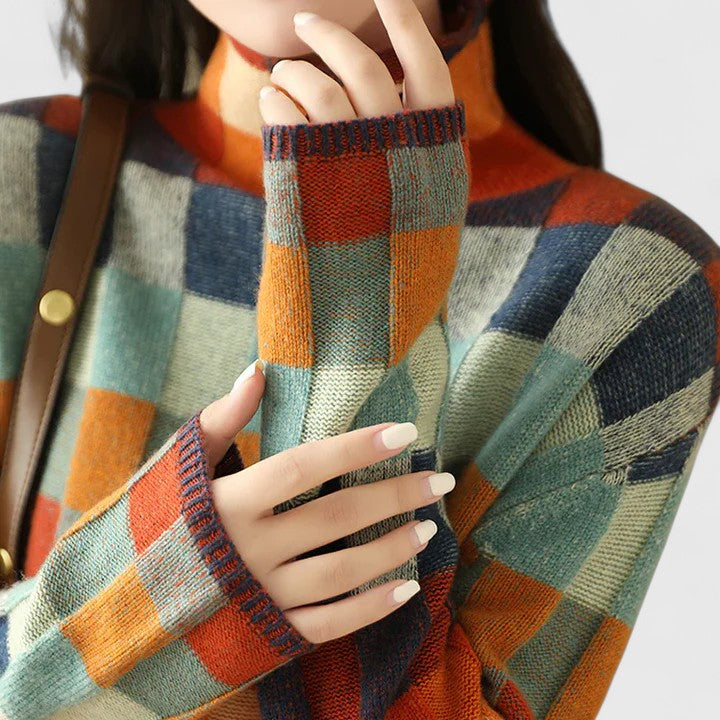 Alexa | Mujer Suéter de Punto a Rayas de Colores con Cuello Alto