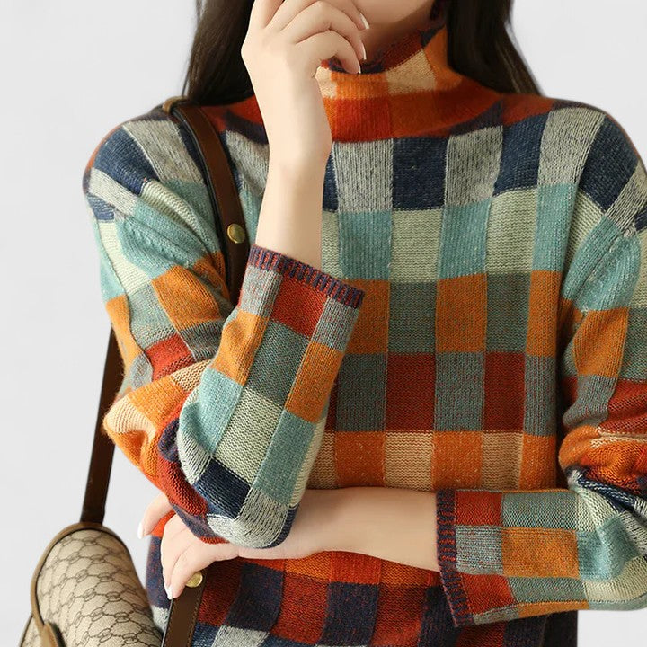 Alexa | Mujer Suéter de Punto a Rayas de Colores con Cuello Alto