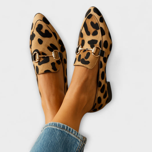 Lillian | Mujer Mocasines de Tacón con Estampado Animal y Hebilla