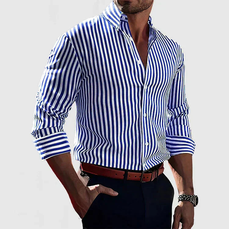 Troy | Hombre Camisa a Rayas de Corte Ajustado con Botones