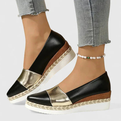Janine | Mujer Espadrilles de Cuña Metalizada con Punta Cerrada