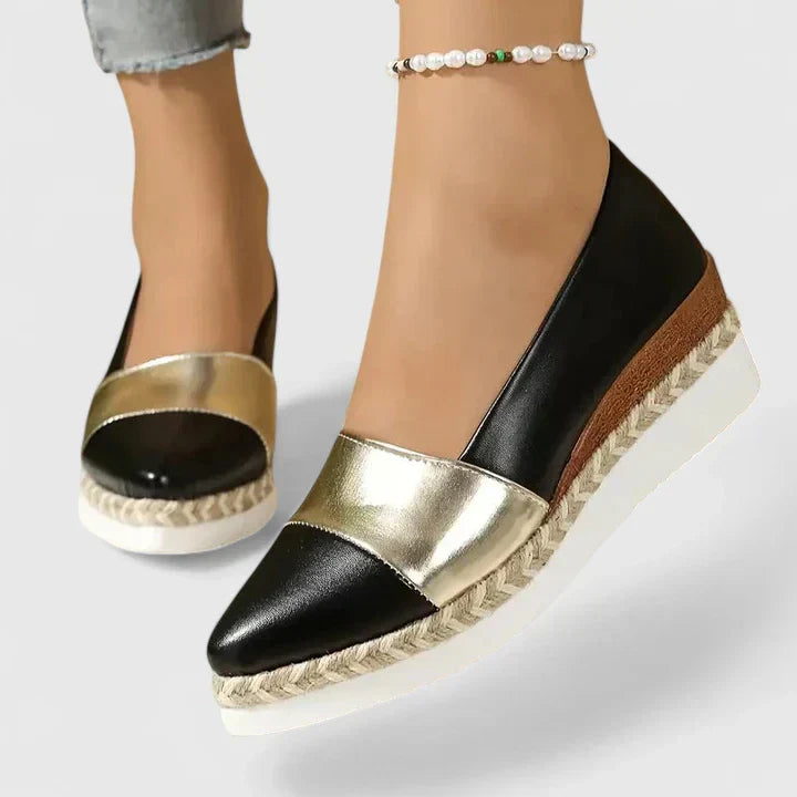 Janine | Mujer Espadrilles de Cuña Metalizada con Punta Cerrada