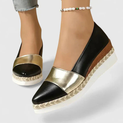 Janine | Mujer Espadrilles de Cuña Metalizada con Punta Cerrada