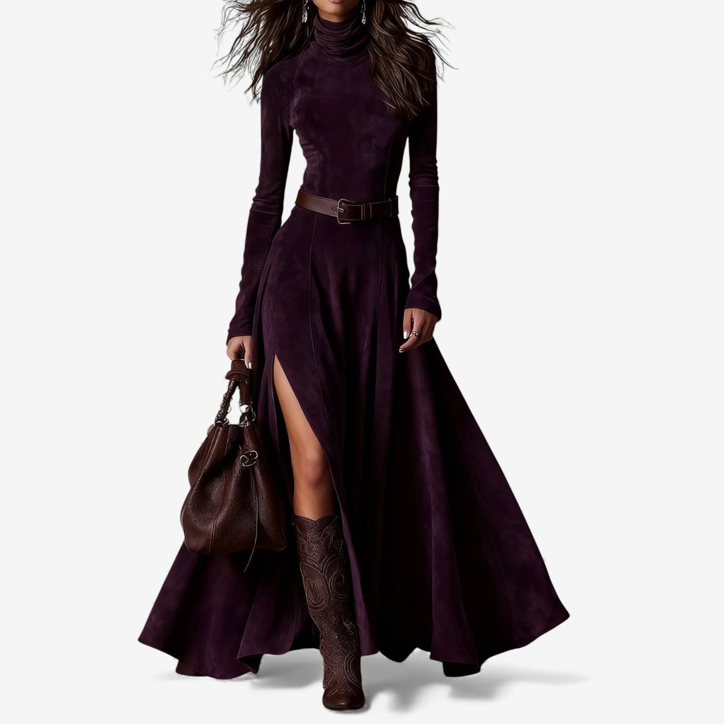 Aurora | Mujer Vestido Maxi con Cuello Alto y Cintura Definida