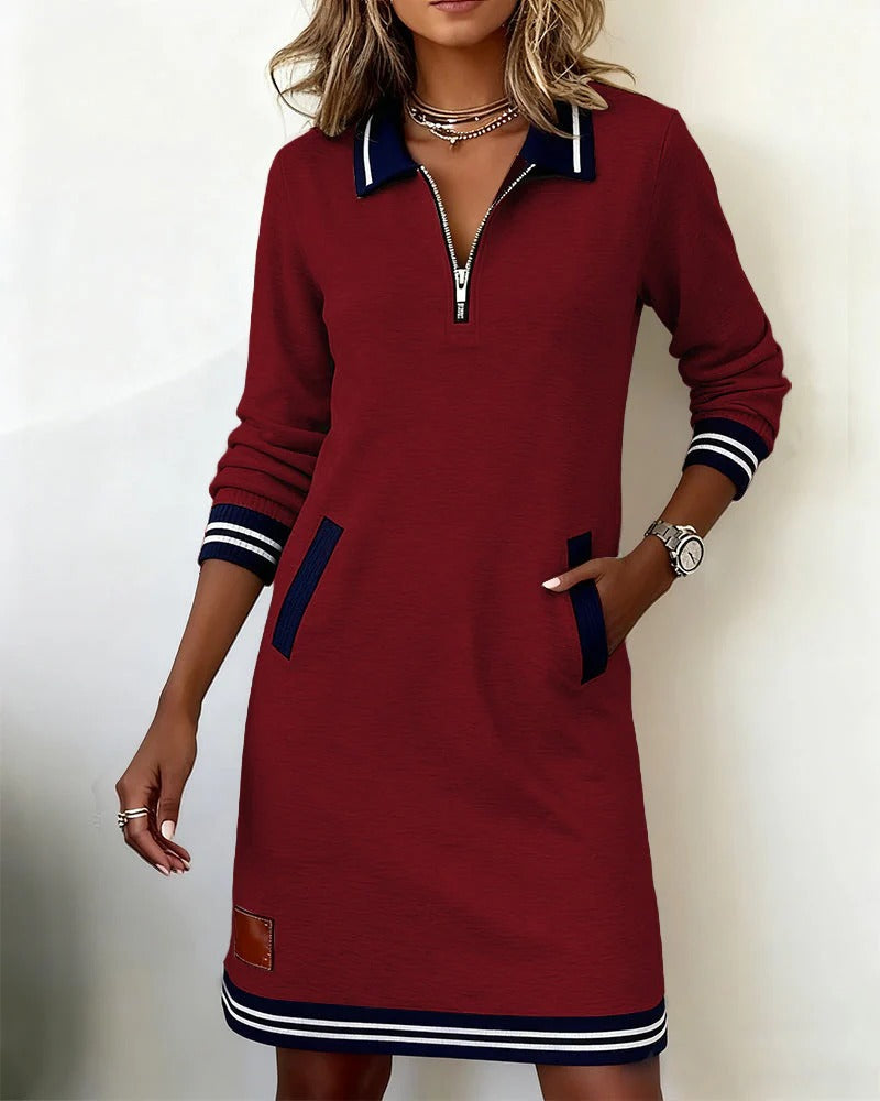 Lala | Mujer Vestido Deportivo con Cuello de Cremallera y Bolsillos