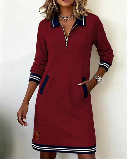Lala | Mujer Vestido Deportivo con Cuello de Cremallera y Bolsillos