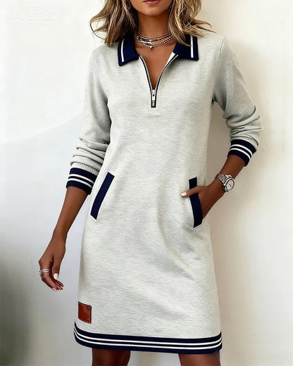 Lala | Mujer Vestido Deportivo con Cuello de Cremallera y Bolsillos