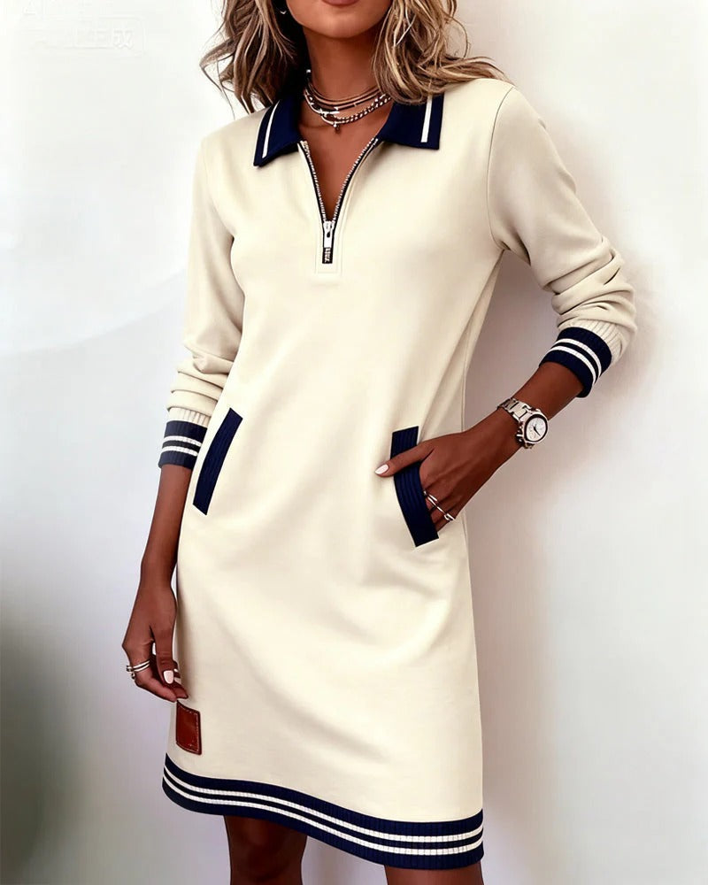 Lala | Mujer Vestido Deportivo con Cuello de Cremallera y Bolsillos