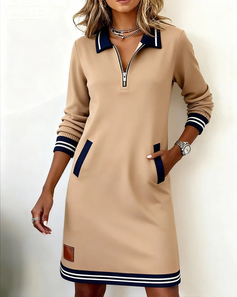 Lala | Mujer Vestido Deportivo con Cuello de Cremallera y Bolsillos