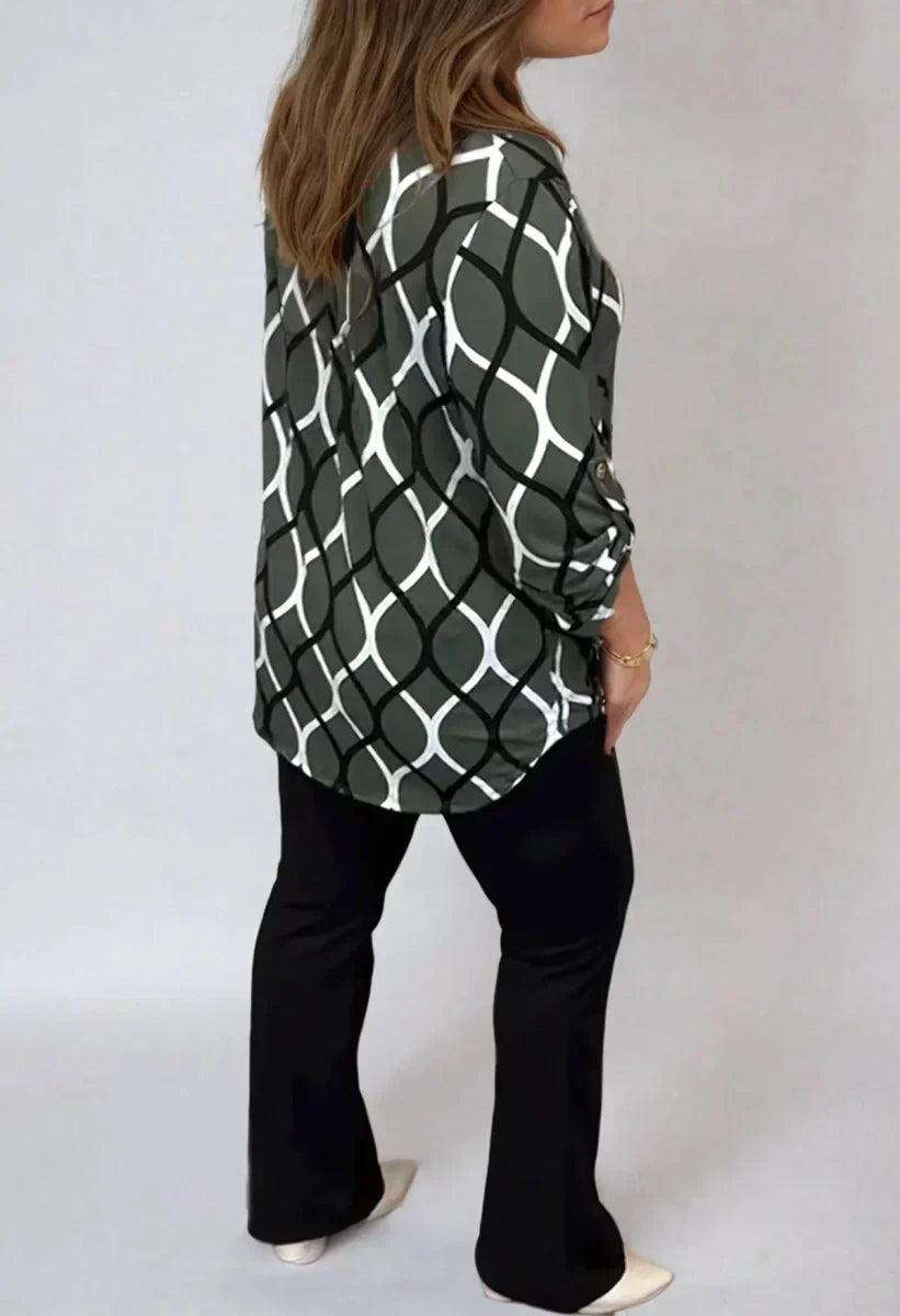 Savannah | Mujer Blusa con Escote en V y Estampado de Olas