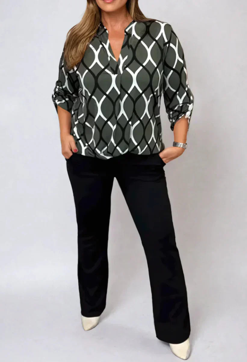 Savannah | Mujer Blusa con Escote en V y Estampado de Olas