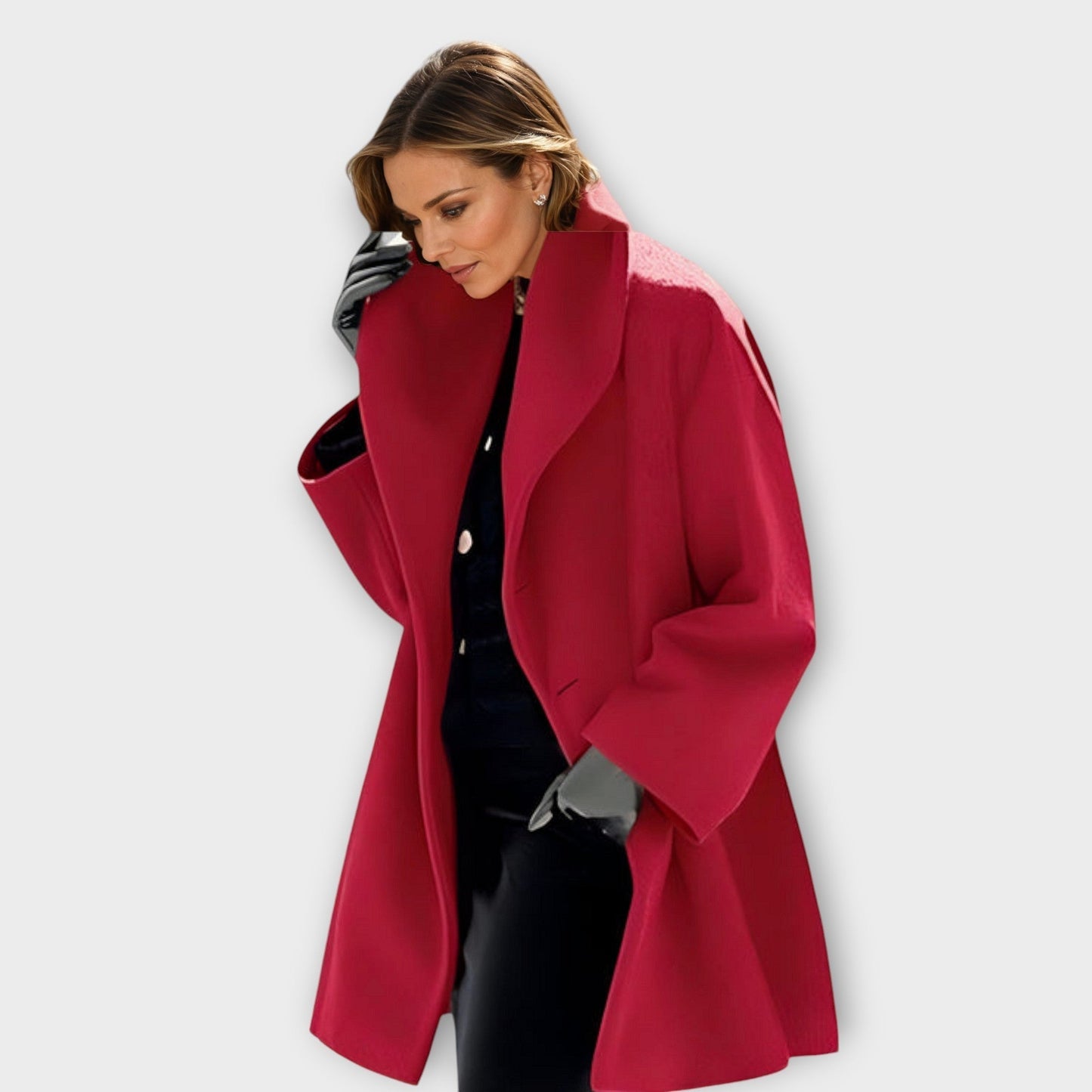 Emma | Mujer Abrigo de Lana Minimalista con Cuello Redondo