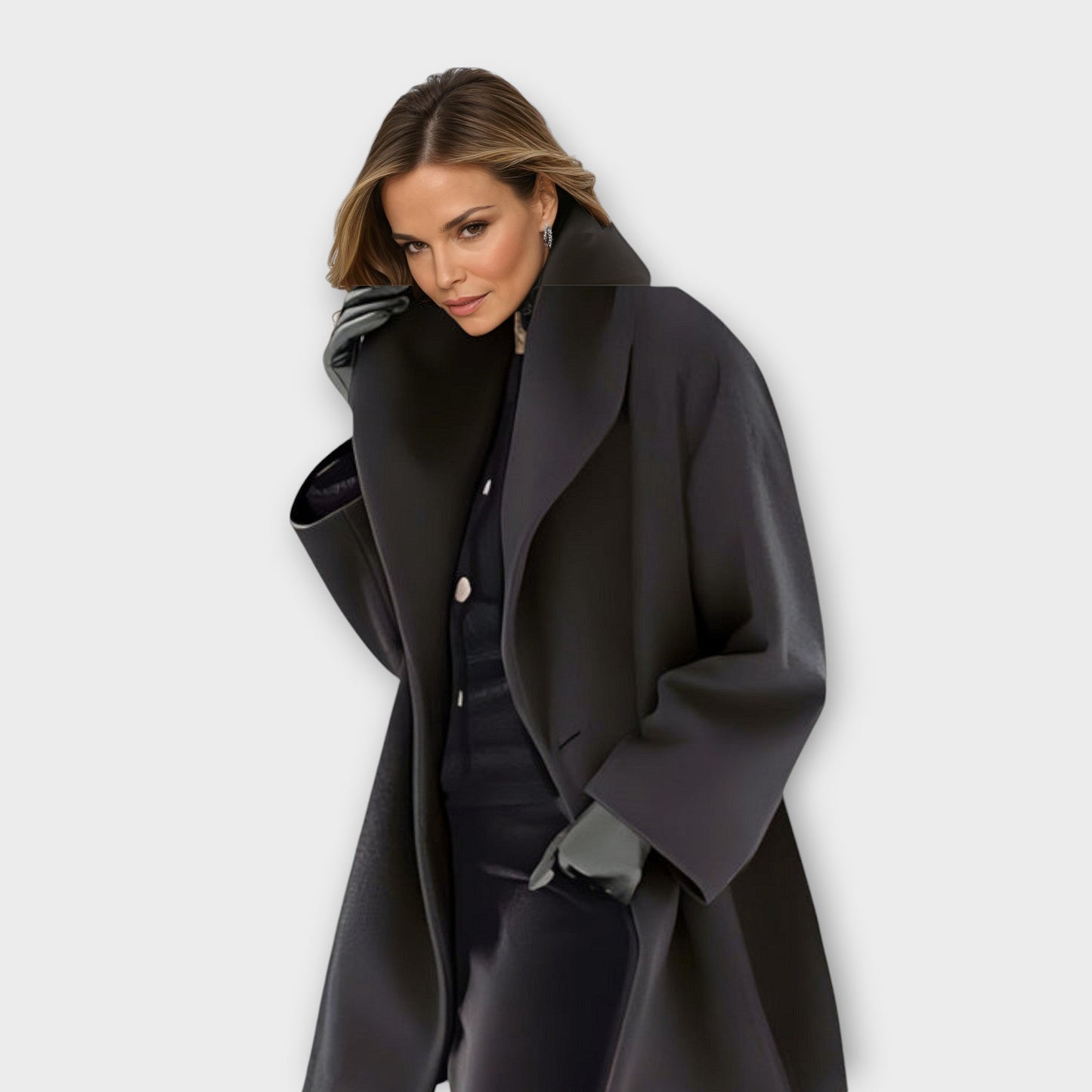 Emma | Mujer Abrigo de Lana Minimalista con Cuello Redondo