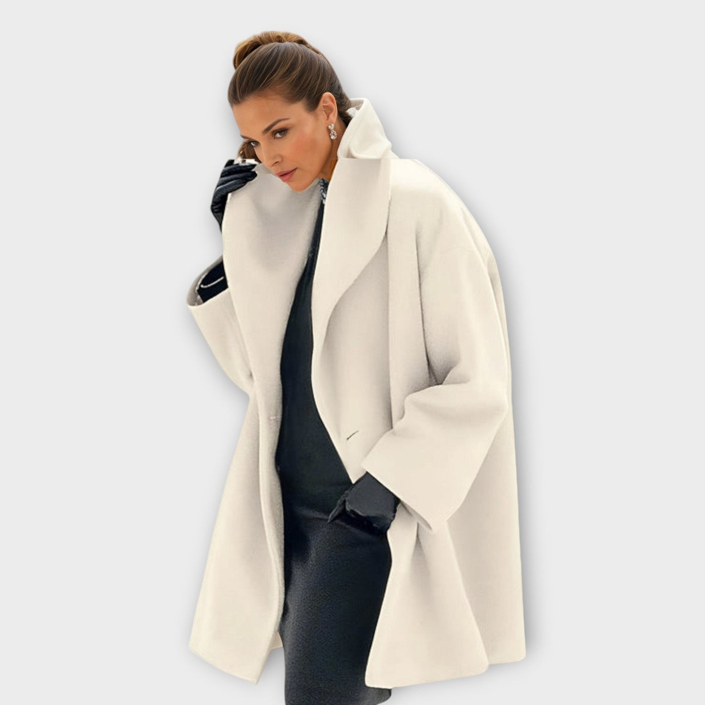 Emma | Mujer Abrigo de Lana Minimalista con Cuello Redondo