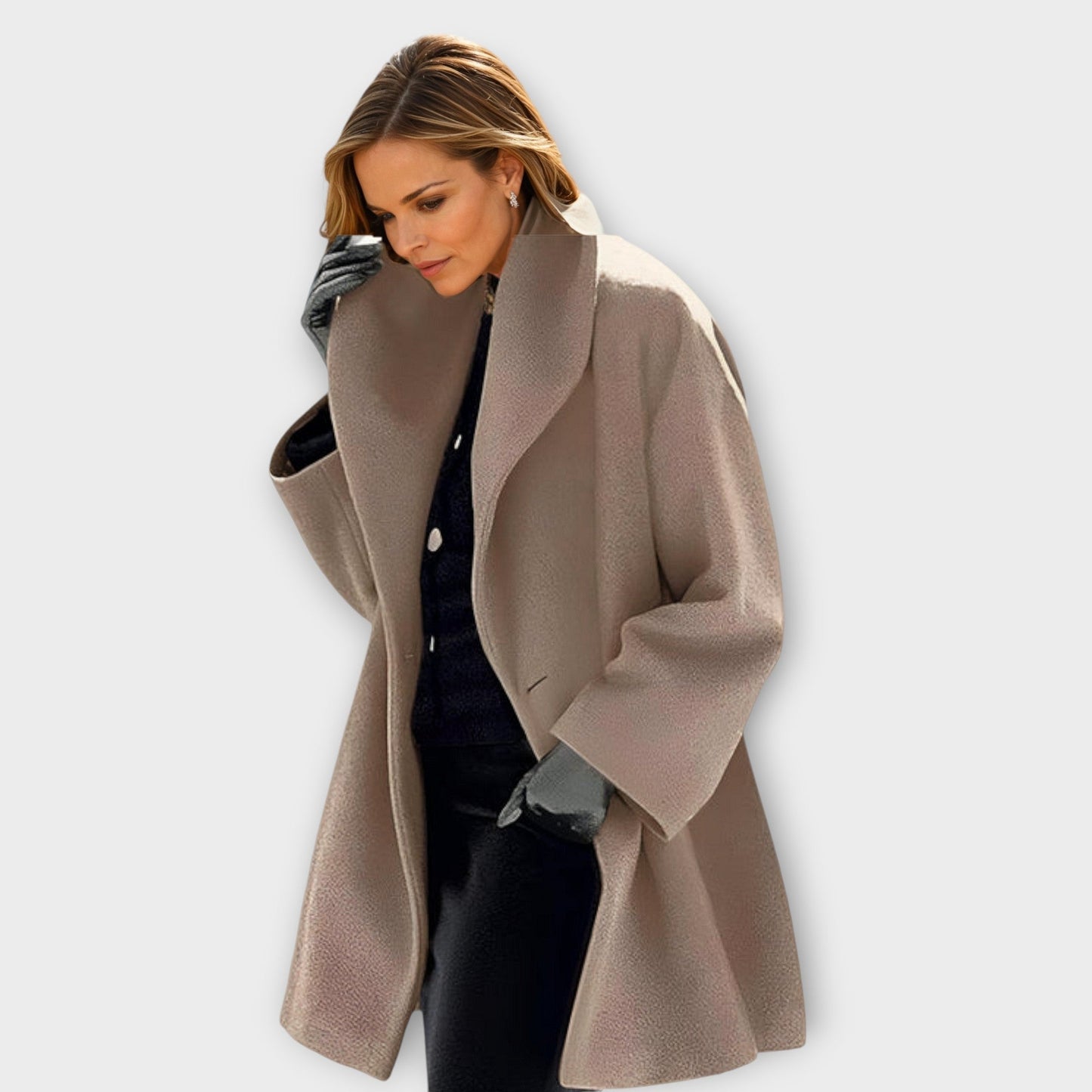 Emma | Mujer Abrigo de Lana Minimalista con Cuello Redondo