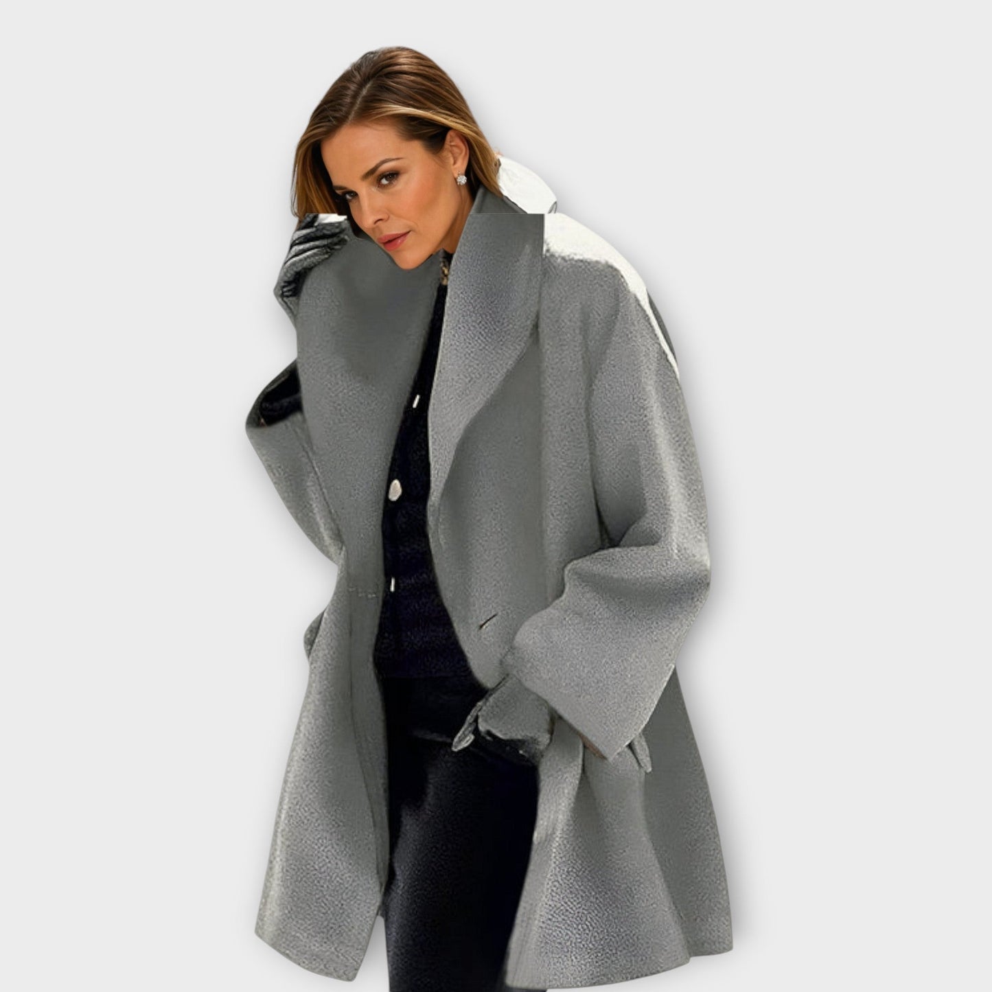 Emma | Mujer Abrigo de Lana Minimalista con Cuello Redondo